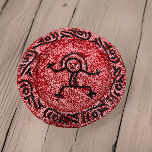 R.D. Guillen Hand Made Studio Pottery Reds & Pink Splash Of Black Primitive Look - Picture 1 of 10